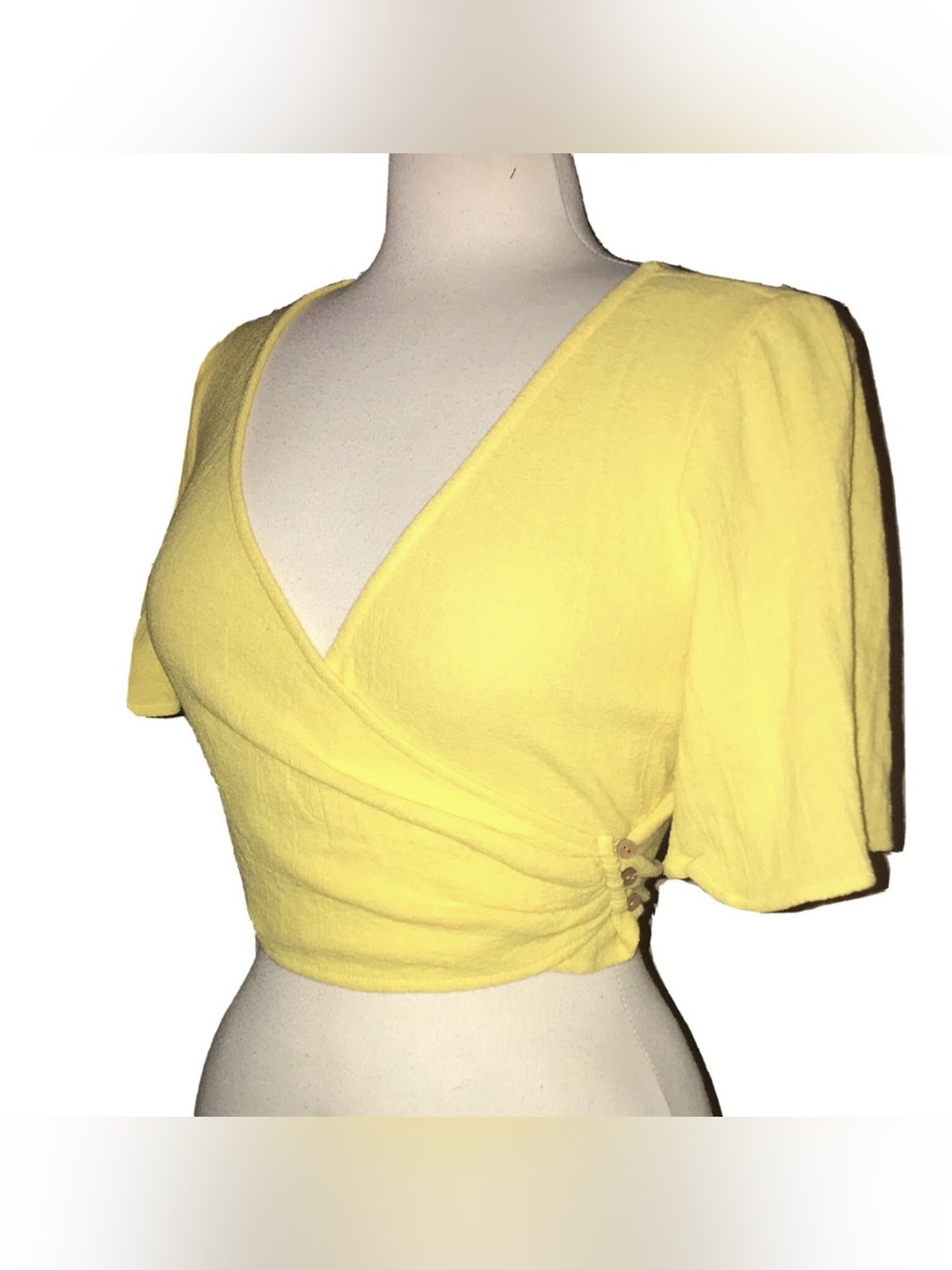NWT Zara Yellow Short Sleeve Wrap Side Button Closure Shirt Top Blouse XS